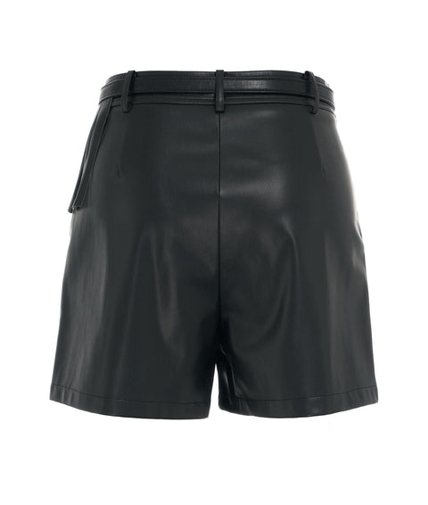 Shorts con frange in ecopelle #nero