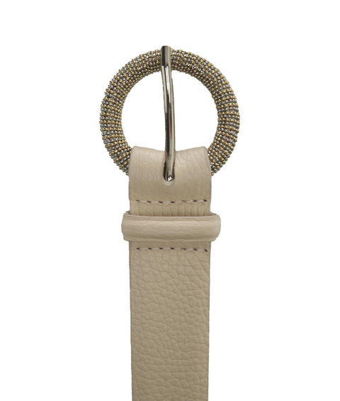 Leather belt with buckle #bianco