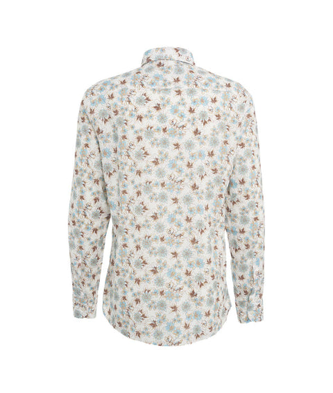 Camicia in lino con stampa floreale #bianco