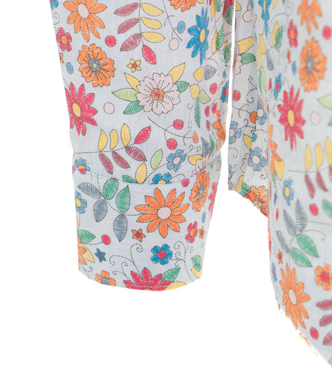 Camicia in lino con stampa floreale #multicolore