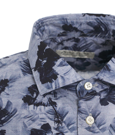 Camicia con stampa tropicale #blu