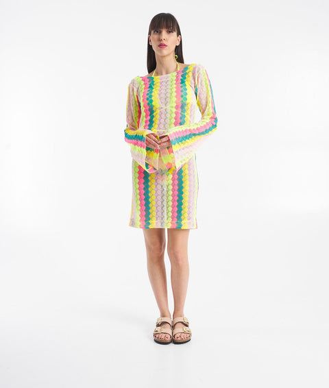 Mini abito in maglia di pizzo #multicolore