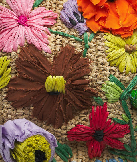 Borsa in rafia con dettagli floreali #multicolore