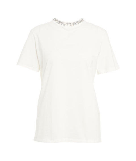 T-shirt con ricamo di strass #bianco