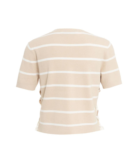 T-shirt in maglia con allacciatura #beige